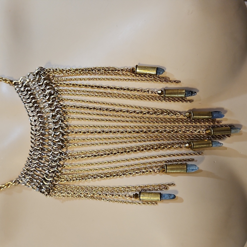 Handcrafted | Gorgeous Fringe Chain Bullet Casing And Stone Statement Necklace